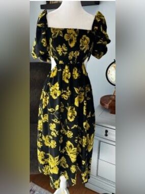 Blush Black Maxi Dress with Yellow Floral Print